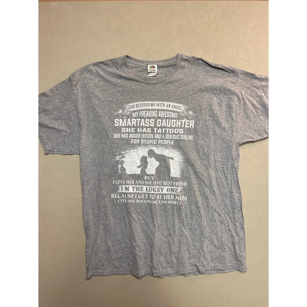 Fruit of the Loom Smartass Daughter Graphic T-Shirt Gray Mens 2XL Funny Mom Gift